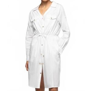 NEW MAX&MOI ramie mini shirt dress in white